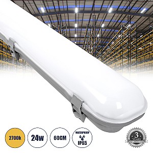 Glint® Led Γραμμικό Βιομηχανικό Φωτιστικό Tri-Proof 60Cm 24W 2690Lm 120° Ac 220-240V Αδιάβροχο Ip65 Μ60 X Π10.5 X Υ8Cm Θερμό Λευκό 2700K