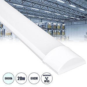 Glint® Led Γραμμικό Βιομηχανικό Φωτιστικό Tri-Proof 60Cm 20W 1886Lm 120° Ac 220-240V Αδιάβροχο Ip65 Μ60 X Π7.5 X Υ2.5Cm Ψυχρό Λευκό 6000K