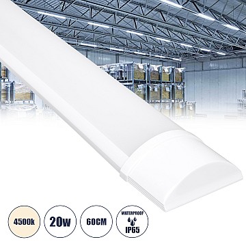 Glint® Led Γραμμικό Βιομηχανικό Φωτιστικό Tri-Proof 60Cm 20W 1847Lm 120° Ac 220-240V Αδιάβροχο Ip65 Μ60 X Π7.5 X Υ2.5Cm Φυσικό Λευκό 4500K