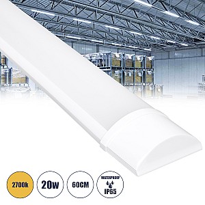 Glint® Led Γραμμικό Βιομηχανικό Φωτιστικό Tri-Proof 60Cm 20W 1808Lm 120° Ac 220-240V Αδιάβροχο Ip65 Μ60 X Π7.5 X Υ2.5Cm Θερμό Λευκό 2700K