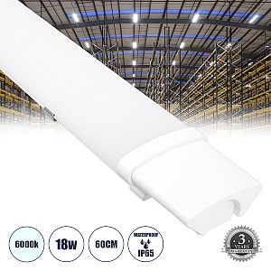 Glint® Led Γραμμικό Βιομηχανικό Φωτιστικό Tri-Proof 60Cm 18W 2006Lm 120° Ac 220-240V Αδιάβροχο Ip65 Μ60 X Π6 X Υ4Cm Ψυχρό Λευκό 6000K