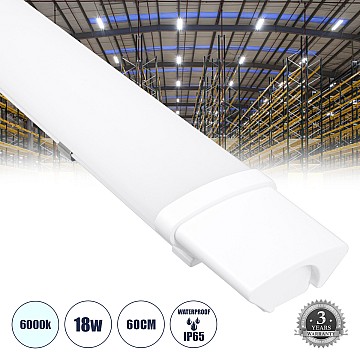 Glint® Led Γραμμικό Βιομηχανικό Φωτιστικό Tri-Proof 60Cm 18W 2006Lm 120° Ac 220-240V Αδιάβροχο Ip65 Μ60 X Π6 X Υ4Cm Ψυχρό Λευκό 6000K