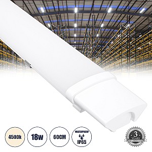 Glint® Led Γραμμικό Βιομηχανικό Φωτιστικό Tri-Proof 60Cm 18W 1971Lm 120° Ac 220-240V Αδιάβροχο Ip65 Μ60 X Π6 X Υ4Cm Φυσικό Λευκό 4500K