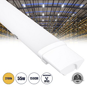 Glint® Led Γραμμικό Βιομηχανικό Φωτιστικό Tri-Proof 150Cm 55W 6006Lm 120° Ac 220-240V Αδιάβροχο Ip65 Μ150 X Π6 X Υ4Cm Θερμό Λευκό 2700K