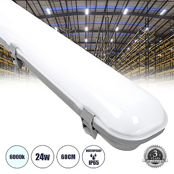 Glint® Led Γραμμικό Βιομηχανικό Φωτιστικό Tri-Proof 60Cm 24W 2785Lm 120° Ac 220-240V Αδιάβροχο Ip65 Μ60 X Π10.5 X Υ8Cm Ψυχρό Λευκό 6000K