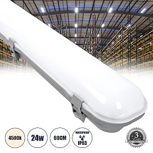 Glint® Led Γραμμικό Βιομηχανικό Φωτιστικό Tri-Proof 60Cm 24W 2738Lm 120° Ac 220-240V Αδιάβροχο Ip65 Μ60 X Π10.5 X Υ8Cm Φυσικό Λευκό 4500K