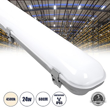 Glint® Led Γραμμικό Βιομηχανικό Φωτιστικό Tri-Proof 60Cm 24W 2738Lm 120° Ac 220-240V Αδιάβροχο Ip65 Μ60 X Π10.5 X Υ8Cm Φυσικό Λευκό 4500K