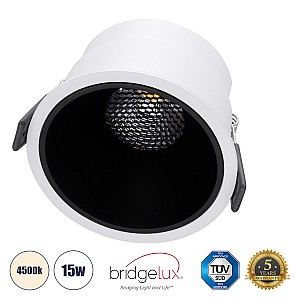 Pluto-B Glint® Χωνευτό Led Spot Downlight Trimless Φ10.4Cm 15W 1950Lm 38° Ac 220-240V Ip20 Φ10.4 X Υ6.5Cm - Στρόγγυλο - Λευκό Με Μαύρο Κάτοπτρο & Anti-Glare Honeycomb - Φυσικό Λευκό 4500K - Bridgelux Cob