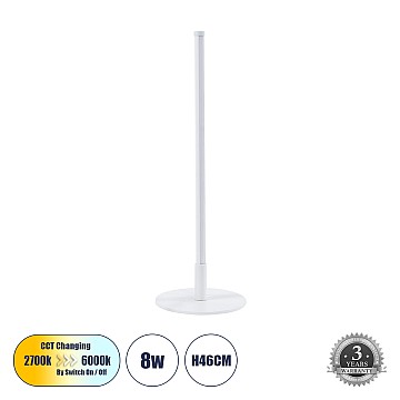 Daluma Glint® Επιτραπέζιο Φωτιστικό Led Cct 8W 880Lm 200° Ac 220-240V - Εναλλαγή Φωτισμού Μέσω On/Off All In One Ψυχρό 6000K+Φυσικό 4500K+Θερμό 2700K Μ15 X Π15 X Υ46Cm - Λευκό