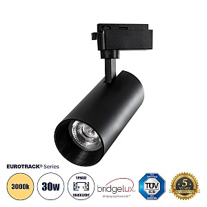 Globostar Glint® Μονοφασικό Bridgelux Cob Led Μάυρο Φωτιστικό Σποτ Ράγας 30W 230V 3600Lm 30° Θερμό Λευκό 3000K