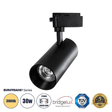 Globostar Glint® Μονοφασικό Bridgelux Cob Led Μάυρο Φωτιστικό Σποτ Ράγας 30W 230V 3600Lm 30° Θερμό Λευκό 3000K