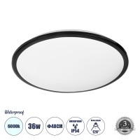 GLOBOSTAR® TUFFIN  Φωτιστικό Πλαφονιέρα Οροφής LED 36W 4140lm 120° AC 220-240V Αδιάβροχο IP54 Ψυχρό Λευκό 6000K - Lumileds SMD Chip - Μαύρο Ματ & Λευκό Γαλακτερό - Μ48 x Π48 x Υ6.5cm