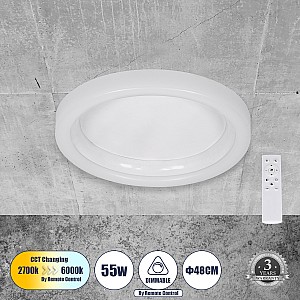 Glint® Πλαφονιέρα Οροφής Led Cct 55W 6376Lm 120° - Εναλλαγή Μέσω Τηλεχειριστηρίου All In One Dimmable- Λευκό Φ48Cm 