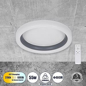 Glint® Πλαφονιέρα Οροφής Led Cct 55W 6376Lm 120° Ac 220-240V - Εναλλαγή Μέσω Τηλεχειριστηρίου All In One Ψυχρό Dimmable - Ανθρακί Φ48Cm 