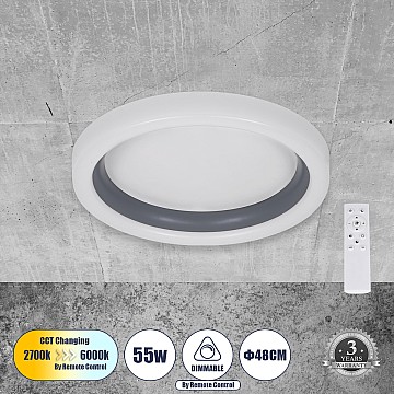 Glint® Πλαφονιέρα Οροφής Led Cct 55W 6376Lm 120° Ac 220-240V - Εναλλαγή Μέσω Τηλεχειριστηρίου All In One Ψυχρό Dimmable - Ανθρακί Φ48Cm 