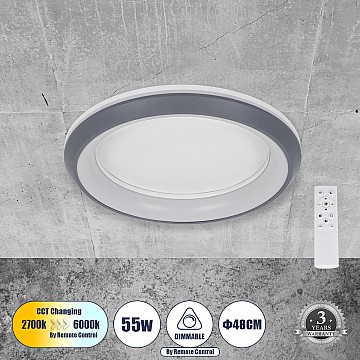 Melina Glint® Πλαφονιέρα Οροφής Κύκλος Led Cct 55W 6376Lm 120° Ac 220-240V - Εναλλαγή Φωτισμού Μέσω Τηλεχειριστηρίου All In One Ψυχρό Λευκό 6000K+Φυσικό Λευκό 4500K+Θερμό Λευκό 2700K Dimmable Φ48Cm - Ανθρακί