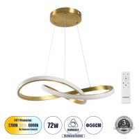 GLOBOSTAR® DEXTER  Μοντέρνο Κρεμαστό Φωτιστικό Οροφής LED 72W 8064lm 300° AC 220-240V IP20 Ρυθμιζόμενο Λευκό CCT με Χειριστήριο από 2700K έως 6000K Dimmable - Lumileds SMD Chip - Σατινέ Χρυσό Βούρτσας - Μ56 x Π56 x Υ14cm