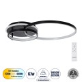 GLOBOSTAR® NEMESIS  Μοντέρνο Φωτιστικό Οροφής LED 67W 6700lm 360° AC 220-240V IP20 Ρυθμιζόμενο Λευκό CCT με Χειριστήριο από 2700K έως 6000K Dimmable - Lumileds SMD Chip - Μαύρο Ματ - Μ84 x Π45 x Υ13cm