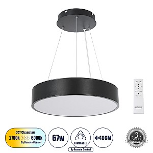 Burton Glint®-P Κρεμαστή Πλαφονιέρα Οροφής Led Cct 67W 7370Lm 120° Ac 220-240V - Εναλλαγή Φωτισμού Μέσω Τηλεχειριστηρίου All In One Ψυχρό 6000K+Φυσικό 4500K+Θερμό 2700K Dimmable Φ40Cm - Μαύρο