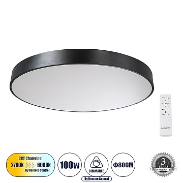 Burton 61204-S Πλαφονιέρα Οροφής Led Cct 100W 11020Lm 120° Ac 220-240V - Εναλλαγή Φωτισμού Μέσω Τηλεχειριστηρίου All In One Ψυχρό 6000K+Φυσικό 4500K+Θερμό 2700K Dimmable Φ80Cm - Μαύρο