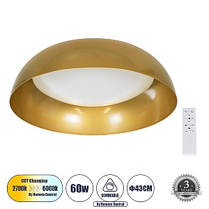 Anatolia Glint® Πλαφονιέρα Οροφής Led Cct 60W 6900Lm 120° Ac 220-240V - Εναλλαγή Φωτισμού Μέσω Τηλεχειριστηρίου All In One Ψυχρό 6000K+Φυσικό 4500K+Θερμό 2700K Dimmable Φ43Cm - Χρυσό