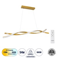GLOBOSTAR® MORALES  Μοντέρνο Κρεμαστό Φωτιστικό Οροφής LED 54W 6048lm 300° AC 220-240V IP20 Ρυθμιζόμενο Λευκό CCT με Χειριστήριο από 2700K έως 6000K Dimmable - Lumileds SMD Chip - Σατινέ Χρυσό Βούρτσας - Μ90 x Π14 x Υ14cm