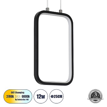 Deroba Glint® Κρεμαστό Φωτιστικό Οροφής Linear Design Led Cct 12W 1320Lm 360° Ac 220-240V - Εναλλαγή Φωτισμού Μέσω Διακόπτη On/Off All In One Ψυχρό 6000K+Φυσικό 4500K+Θερμό 2700K Μ16 X Π1.6 X Υ25.5Cm - Μαύρο