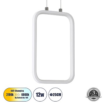 Deroba Glint® Κρεμαστό Φωτιστικό Οροφής Linear Design Led Cct 12W 1320Lm 360° Ac 220-240V - Εναλλαγή Φωτισμού Μέσω Διακόπτη On/Off All In One Ψυχρό 6000K+Φυσικό 4500K+Θερμό 2700K Μ16 X Π1.6 X Υ25.5Cm - Λευκό