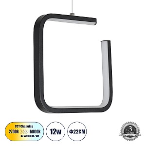 Ceroba Glint® Κρεμαστό Φωτιστικό Οροφής Linear Design Led Cct 12W 1320Lm 360° Ac 220-240V - Εναλλαγή Φωτισμού Μέσω Διακόπτη On/Off All In One Ψυχρό 6000K+Φυσικό 4500K+Θερμό 2700K Μ22 X Π2 X Υ22Cm - Μαύρο