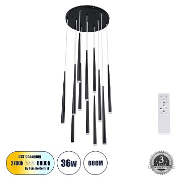  Stalactite Glint® Κρεμαστό Φωτιστικό LED CCT 36W 3960Lm Dimmable με Τηλεχειριστήριο - Μαύρο Φ60 X Υ51.5cm