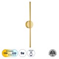 GLOBOSTAR® DIADEM  Μοντέρνο Φωτιστικό Τοίχου - Απλίκα LED 9W 900lm 120° AC 220-240V IP20 Ρυθμιζόμενο Λευκό CCT με On/Off 2700K/4500K/6000K - Lumileds SMD Chip - Σατινέ Χρυσό Βούρτσας - Μ10 x Π4 x Υ60cm