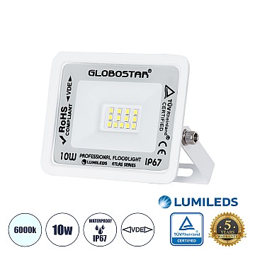 Atlas Glint® Επαγγελματικός Προβολέας Led 10W 1250Lm 120° Ac 220-240V - Αδιάβροχος Ip67 - Μ10 X Π2 X Υ8Cm - Λευκό - Ψυχρό Λευκό 6000K - Lumileds Chips - Tüv Rheinland Certified