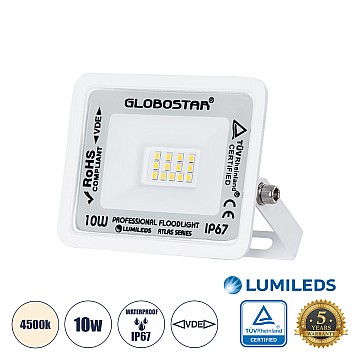 Atlas Glint® Επαγγελματικός Προβολέας Led 10W 1200Lm 120° Ac 220-240V - Αδιάβροχος Ip67 - Μ10 X Π2 X Υ8Cm - Λευκό - Φυσικό Λευκό 4500K - Lumileds Chips - Tüv Rheinland Certified