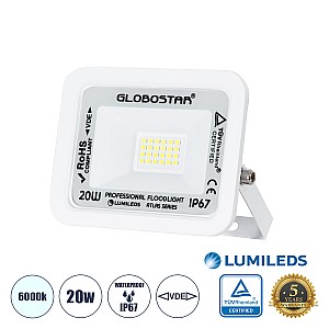 Atlas Glint® Επαγγελματικός Προβολέας Led 20W 2500Lm 120° Ac 220-240V - Αδιάβροχος Ip67 - Μ12 X Π2.5 X Υ9.5Cm - Λευκό - Ψυχρό Λευκό 6000K - Lumileds Chips - Tüv Rheinland Certified