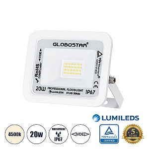 Atlas Glint® Επαγγελματικός Προβολέας Led 20W 2400Lm 120° Ac 220-240V - Αδιάβροχος Ip67 - Μ12 X Π2.5 X Υ9.5Cm - Λευκό - Φυσικό Λευκό 4500K - Lumileds Chips - Tüv Rheinland Certified