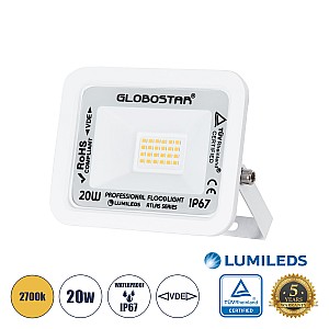 Atlas Glint® Επαγγελματικός Προβολέας Led 20W 2300Lm 120° Ac 220-240V - Αδιάβροχος Ip67 - Μ12 X Π2.5 X Υ9.5Cm - Λευκό - Θερμό Λευκό 2700K - Lumileds Chips - Tüv Rheinland Certified