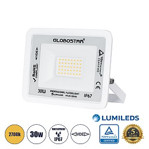 Atlas Glint® Επαγγελματικός Προβολέας Led 30W 3450Lm 120° Ac 220-240V - Αδιάβροχος Ip67 - Μ16 X Π2.5 X Υ12.5Cm - Λευκό - Θερμό Λευκό 2700K - Lumileds Chips - Tüv Rheinland Certified