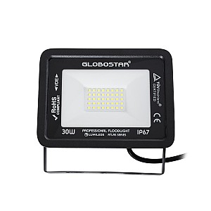 Atlas Glint® Επαγγελματικός Προβολέας Led 30W 3750Lm 120° Ac 220-240V - Αδιάβροχος Ip67 - Μ16 X Π2.5 X Υ12.5Cm - Μαύρο - Ψυχρό Λευκό 6000K - Lumileds Chips - Tüv Rheinland Certified