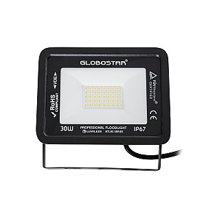 Atlas Glint® Επαγγελματικός Προβολέας Led 30W 3600Lm 120° Ac 220-240V - Αδιάβροχος Ip67 - Μ16 X Π2.5 X Υ12.5Cm - Μαύρο - Φυσικό Λευκό 4500K - Lumileds Chips - Tüv Rheinland Certified