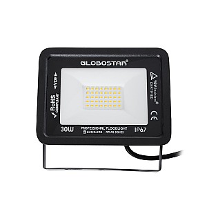 Atlas Glint® Επαγγελματικός Προβολέας Led 30W 3450Lm 120° Ac 220-240V - Αδιάβροχος Ip67 - Μ16 X Π2.5 X Υ12.5Cm - Μαύρο - Θερμό Λευκό 2700K - Lumileds Chips - Tüv Rheinland Certified