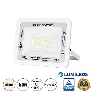 Atlas Glint® Επαγγελματικός Προβολέας Led 50W 6000Lm 120° Ac 220-240V - Αδιάβροχος Ip67 - Μ21 X Π3.5 X Υ16Cm - Λευκό - Φυσικό Λευκό 4500K - Lumileds Chips - Tüv Rheinland Certified