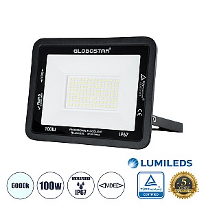 Atlas Glint® Επαγγελματικός Προβολέας Led 100W 12500Lm 120° Ac 220-240V - Αδιάβροχος Ip67 - Μ27 X Π4 X Υ21Cm - Μαύρο - Ψυχρό Λευκό 6000K - Lumileds Chips - Tüv Rheinland Certified