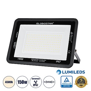 Atlas Glint® Επαγγελματικός Προβολέας Led 150W 18000Lm 120° Ac 220-240V - Αδιάβροχος Ip67 - Μ32 X Π4 X Υ23Cm - Μαύρο - Φυσικό Λευκό 4500K - Lumileds Chips - Tüv Rheinland Certified