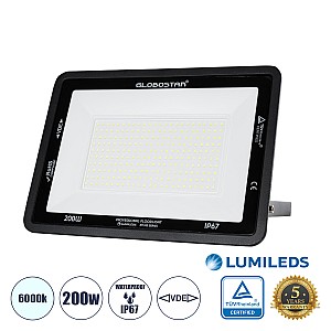 Atlas Glint® Επαγγελματικός Προβολέας Led 200W 25000Lm 120° Ac 220-240V - Αδιάβροχος Ip67 - Μ38 X Π4 X Υ28Cm - Μαύρο - Ψυχρό Λευκό 6000K - Lumileds Chips - Tüv Rheinland Certified