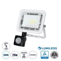 GLOBOSTAR® AURORA  Προβολέας με Ανιχνευτή PIR / Αισθητήρα Κίνησης LED 20W 2500lm 120° AC 220-240V Αδιάβροχο IP67 Ψυχρό Λευκό 6000K - Lumileds SMD Chip  - Λευκό Ματ - Μ12 x Π5 x Υ14.5cm