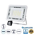 Aurora Glint® Επαγγελματικός Προβολέας Led 50W 6250Lm 120° Ac 220-240V Με Ενσωματωμένο Ρυθμιζόμενο Αισθητήρα Κίνησης Pir - Αδιάβροχος Ip67 - Μ21 X Π5 X Υ21Cm - Λευκό - Ψυχρό Λευκό 6000K - Lumileds Chips - Tüv Rheinland Certified