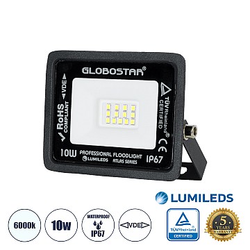 Atlas Glint® Επαγγελματικός Προβολέας Led 10W 1250Lm 120° Ac 220-240V - Αδιάβροχος Ip67 - Μ10 X Π2 X Υ8Cm - Μαύρο - Ψυχρό Λευκό 6000K - Lumileds Chips - Tüv Rheinland Certified