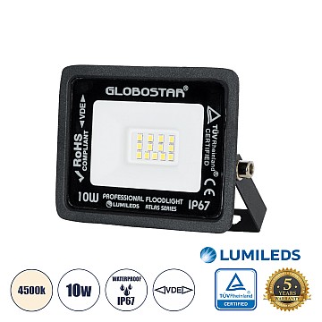 Atlas Glint® Επαγγελματικός Προβολέας Led 10W 1200Lm 120° Ac 220-240V - Αδιάβροχος Ip67 - Μ10 X Π2 X Υ8Cm - Μαύρο - Φυσικό Λευκό 4500K - Lumileds Chips - Tüv Rheinland Certified