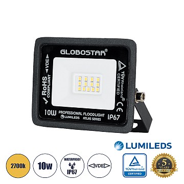 Atlas Glint® Επαγγελματικός Προβολέας Led 10W 1150Lm 120° Ac 220-240V - Αδιάβροχος Ip67 - Μ10 X Π2 X Υ8Cm - Μαύρο - Θερμό Λευκό 2700K - Lumileds Chips - Tüv Rheinland Certified