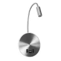 GLOBOSTAR® GOOSE  Μοντέρνο Φωτιστικό Τοίχου - Απλίκα Ξενοδοχείου Reading Light με Φορτιστή USB 3A LED 6W 540lm 36° & 360° AC 220-240V IP20 Θερμό Λευκό 2700K - CREE XPE & Lumileds SMD Chip - Νίκελ Βούρτσας - Μ15.5 x Π15 x Υ30.5cm